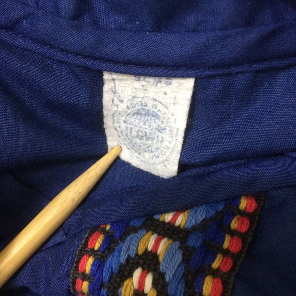 Vintage 1970s Womens L Blue Blouse Woven Trim Bishop Sleeve Union Made USA - Picture 7 of 7